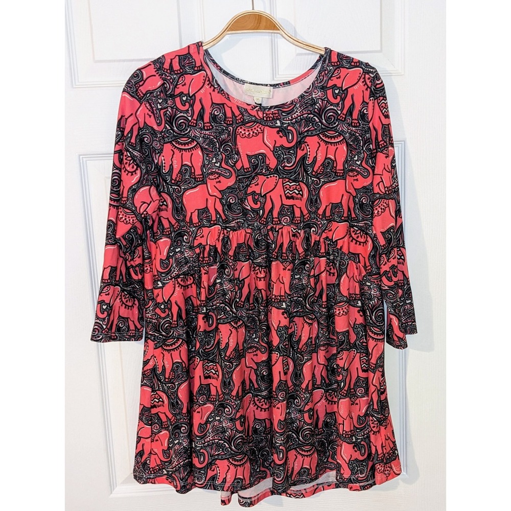 Simply Southern Elephant Print Babydoll Tunic‎ Top 3/4 Sleeve Medium